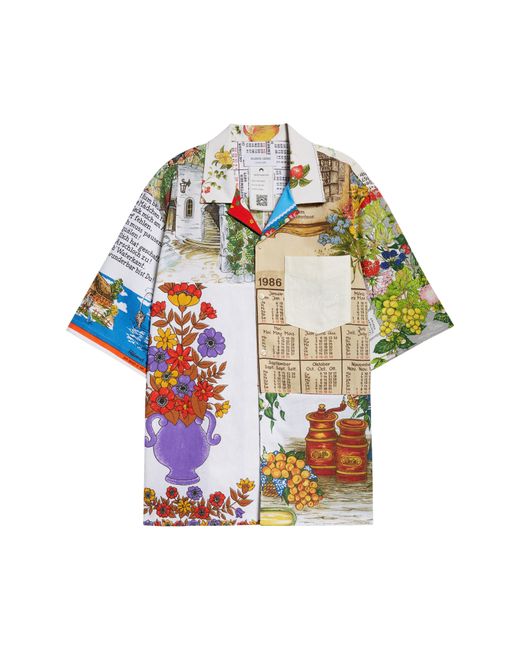 MARINE SERRE Multicolor Regenerated Household Linen Calendar Cotton Camp Shirt