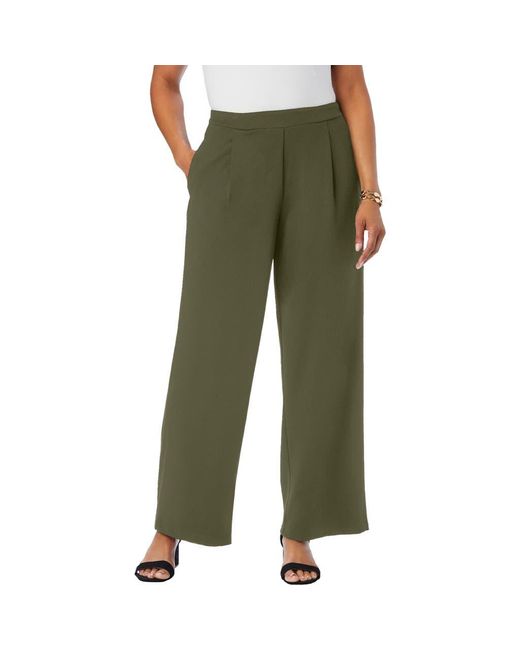 Jessica London Green Stretch Knit Crepe Wide Leg Pant