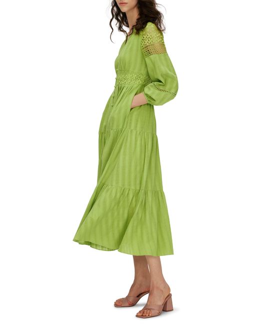 Diane von Furstenberg Green Gigi Lace Inset Cotton Midi Shirtdress