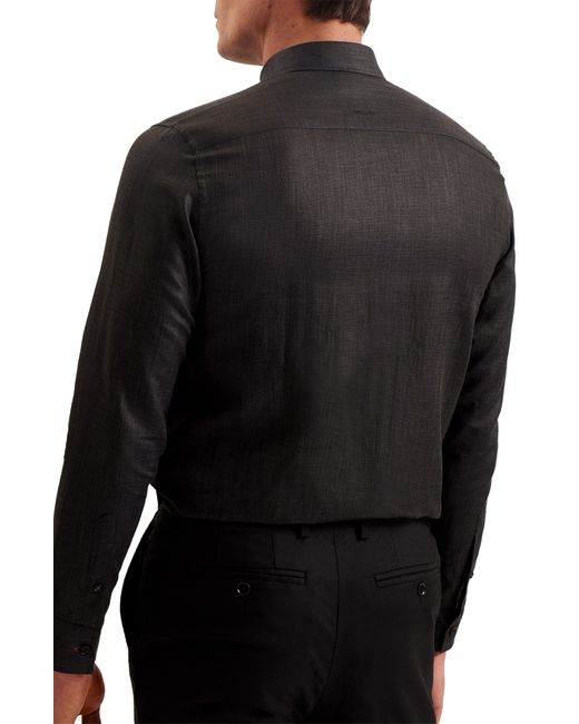 Ted Baker Black Romeo Regular Fit Linen & Cotton Button-up Shirt for men
