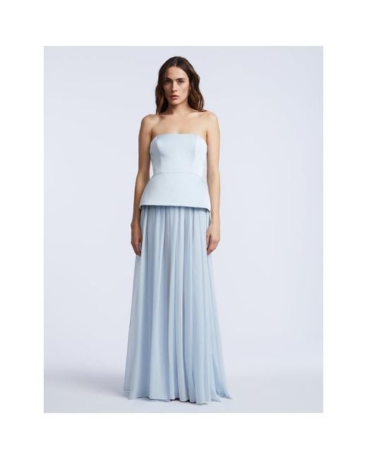 BCBGMAXAZRIA Blue Strapless Peplum Gown