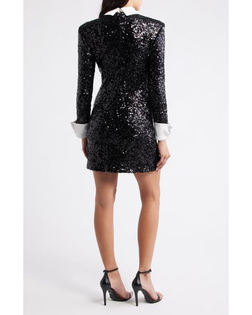 Eliza J Black Collared Long Sleeve Sequin Minidress