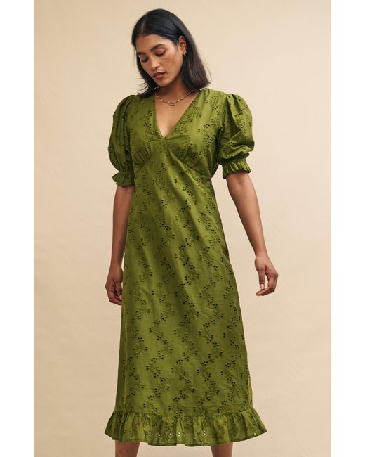 Nobody's Child Green Delilah Empire Waist Organic Cotton Midi Dress