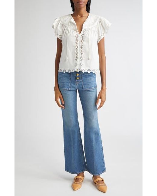 Ulla Johnson Blue Effie Flutter Sleeve Cotton Top