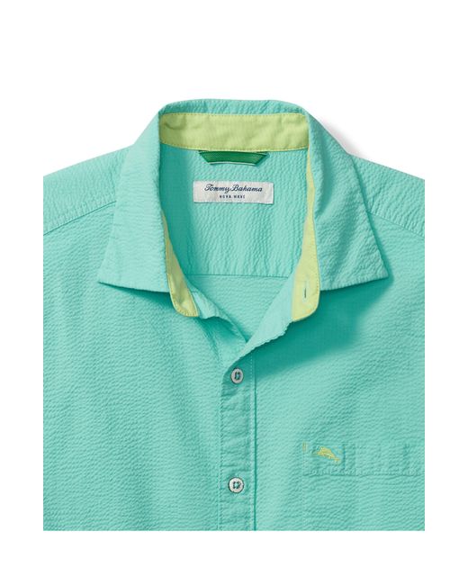 Tommy Bahama Green Nova Wave Stretch Short Sleeve Seersucker Button-up Shirt for men