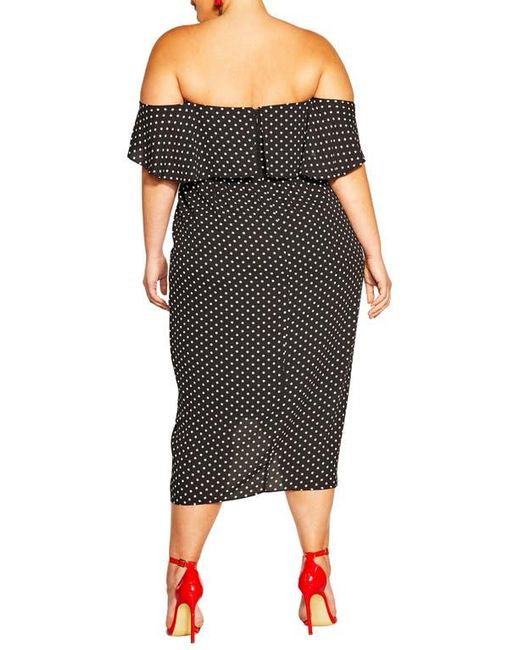 City Chic Black Gina Spot Off The Shoulder Midi Dress