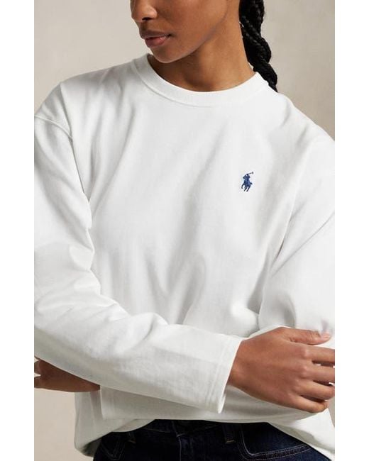 Polo Ralph Lauren White Long Sleeve Cotton Jersey T-Shirt