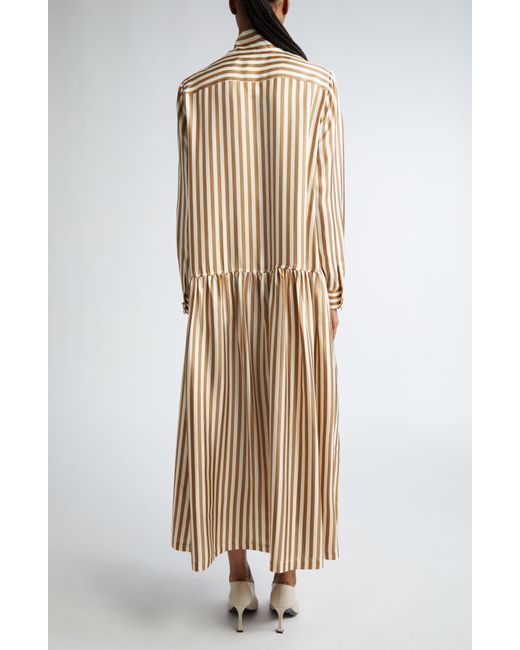 Max Mara Multicolor Faesite Stripe Long Sleeve Silk Twill Shirtdress