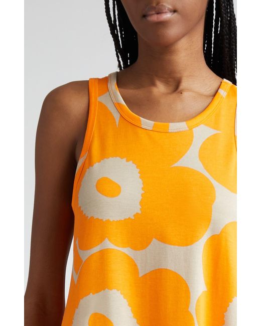 Marimekko Orange Liplatus Unikko Floral Cotton Jersey Dress