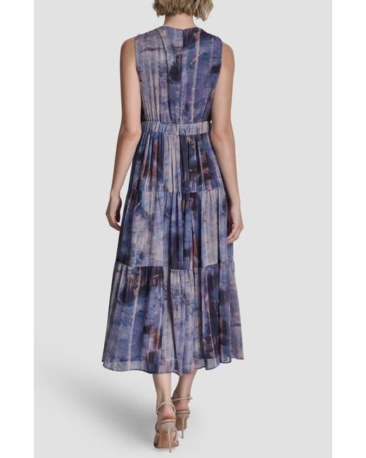 dkny pleated tie-waist dress DKNY Pleated Tie Waist Chiffon Midi Dress in Blue