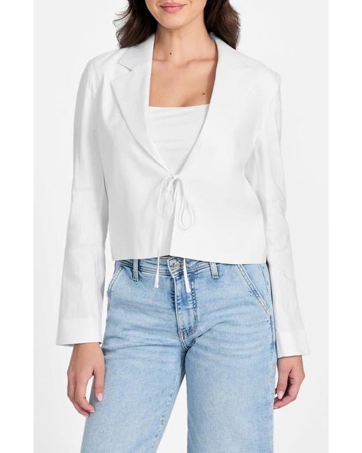 Guess White Linden Tie Front Linen Blend Crop Blazer