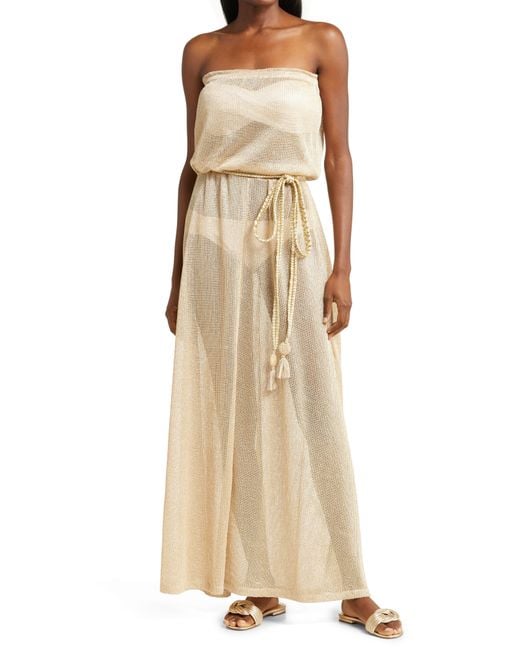 Ramy Brook Maya Metallic Strapless Coverup Maxi Dress in Natural Lyst