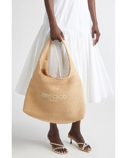 Jimmy Choo Large Beach Diamond Woven Raffia Hobo Bag in