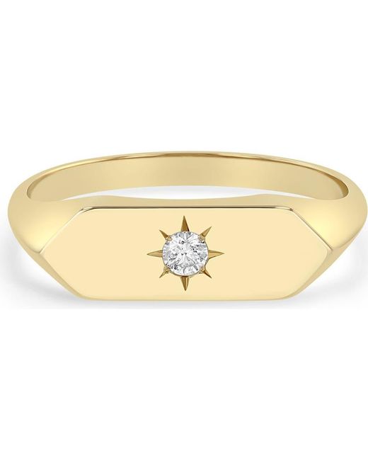 Zoe Chicco Metallic 14K Diamond Flag Signet Ring