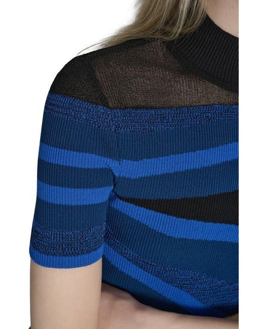 DKNY Blue Colorblock Short Sleeve Sweater