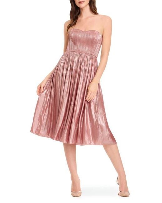 Dress the Population Tovah Strapless Fit & Flare Dress in Red | Lyst