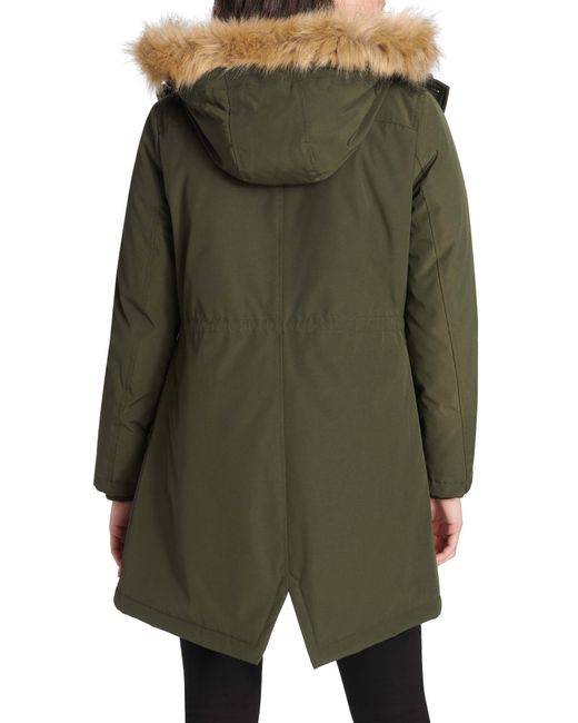 Levi's Green Arctic Cloth Water Resistant Hooded Parka With Removable Faux Fur Trim