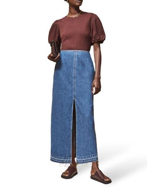 Ro&zo Blue Denim Split Front Maxi Skirt