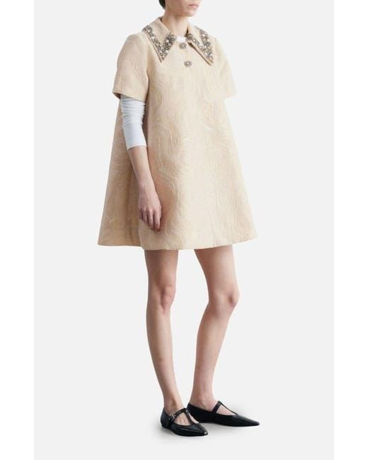 & Other Stories Natural Faux Pearl & Rhinestone Detail Metallic Jacquard Minidress