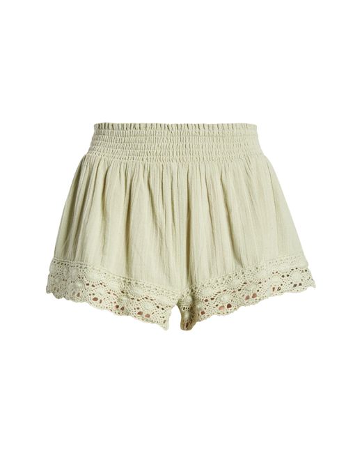 BDG White Smocked Waist Lace Hem Cotton Shorts