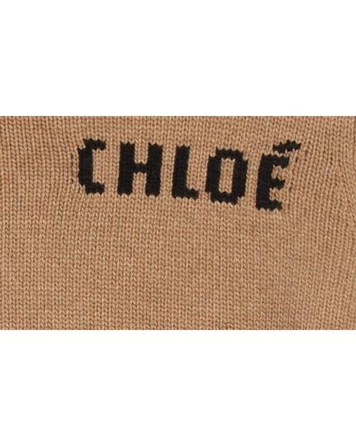 Chloé Blue Scalloped Logo Crop Wool & Cashmere Sweater