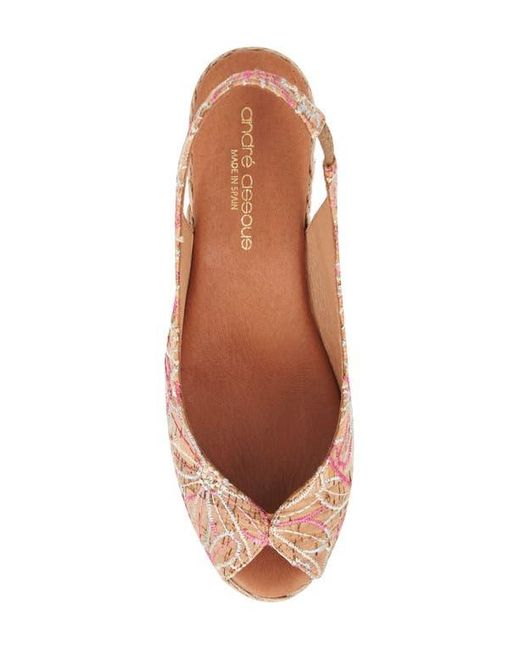 Andre Assous Brown Audrey Slingback Peep Toe Espadrille Wedge Sandal