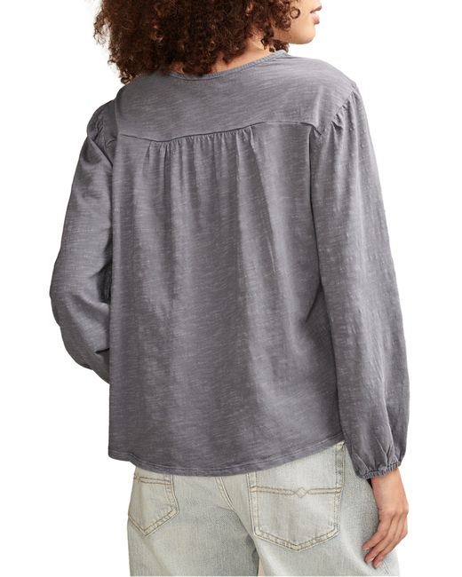 Lucky Brand Gray Lace Trim Cotton Peasant Top