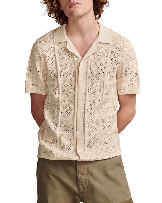 Lucky Brand Natural Short Sleeve Pointelle Knit Camp Shirt for men
