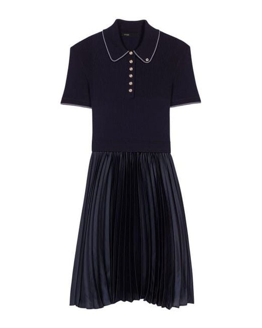 Maje Black Mini Pleated Polo Collar Dress