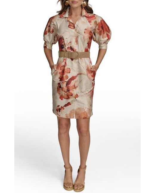 Donna Karan Brown Floral Print Shirtdress