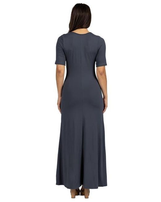 24seven Comfort Apparel Blue Casual Maternity Maxi Dress With Sleeves