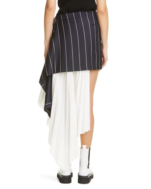 Monse Blue Pinstripe Pleated Asymmetric Hem Miniskirt