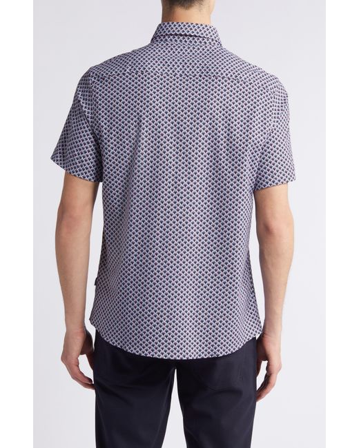 Stone Rose Blue Retro Trim Fit Palm Print Short Sleeve Button-up Shirt for men
