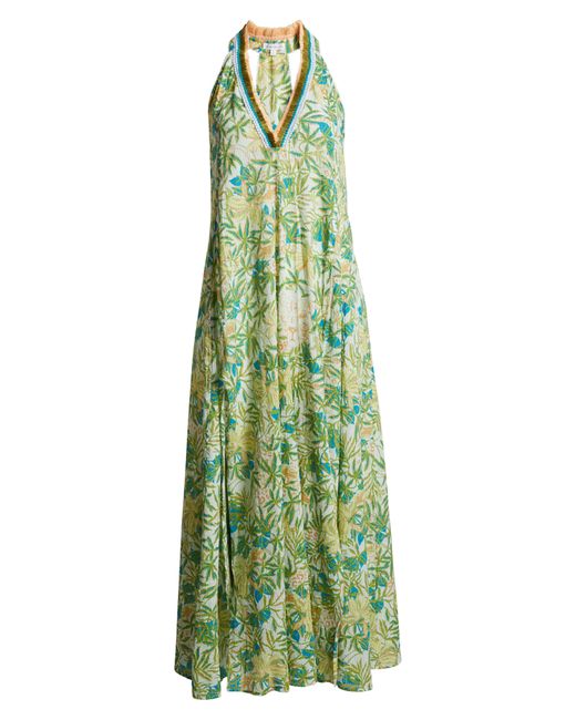 Poupette Green Nava Print Fringe Cover-up Maxi Dress