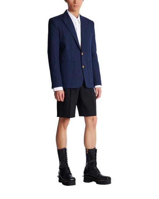 Balmain Blue Cotton Twill 2-Button Jacket for men