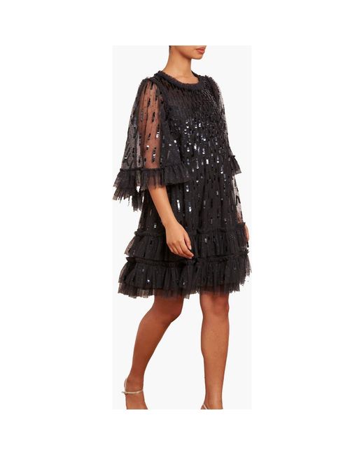 Needle & Thread Black Sequin Dash Mini Dress
