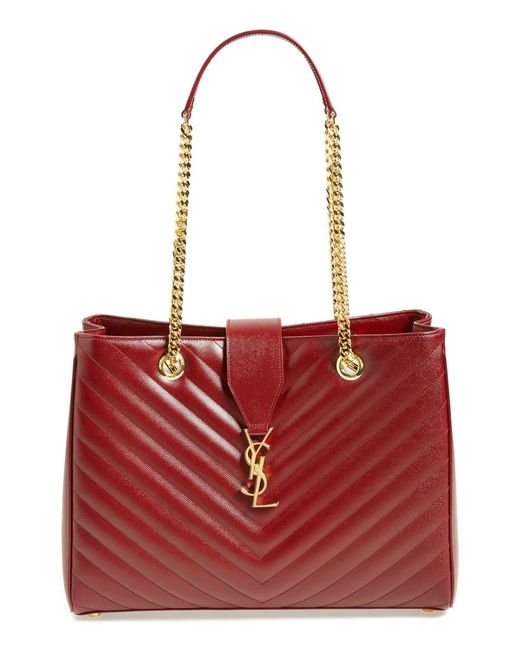 Saint Laurent Red 'Monogram' Grained Leather Shopper