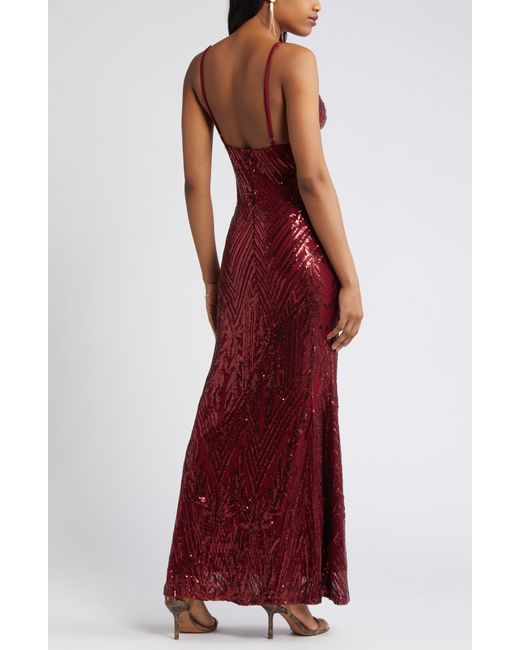 Lulus Red Ever So Elegant Sequin Sheath Gown