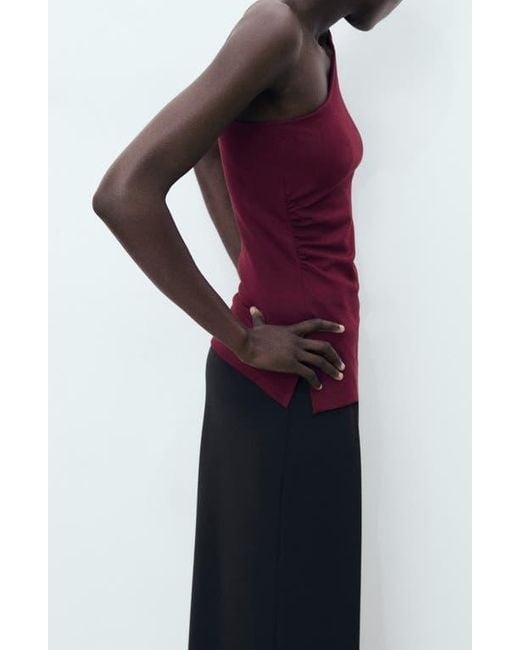 Mango Purple Ruched One-Shoulder Top