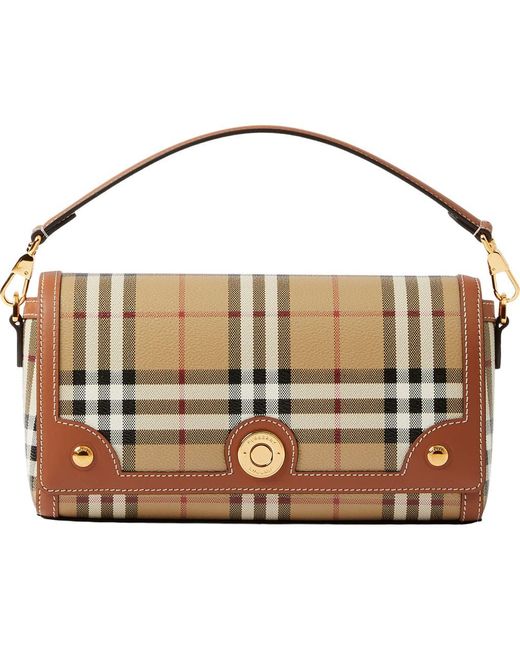 Burberry Brown Small Note Check & Leather Crossbody Bag