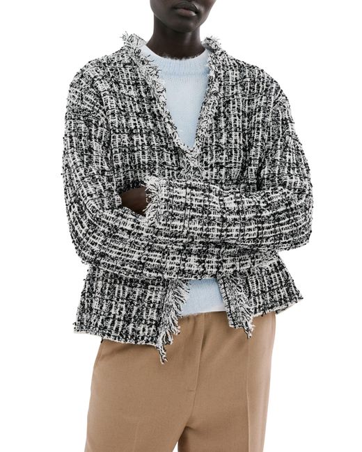Mango Gray Cotton Blend Tweed Jacket