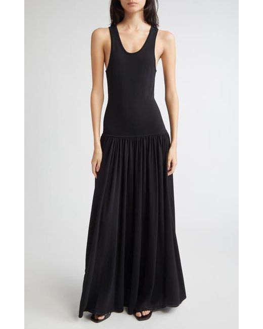 Loulou de Saison Black Jada Drop Waist Jersey Maxi Dress