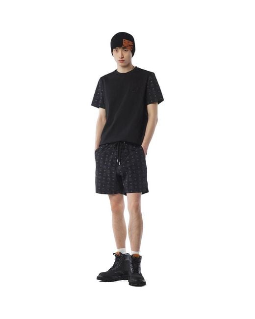 MCM Black Monogram Print Shorts for men