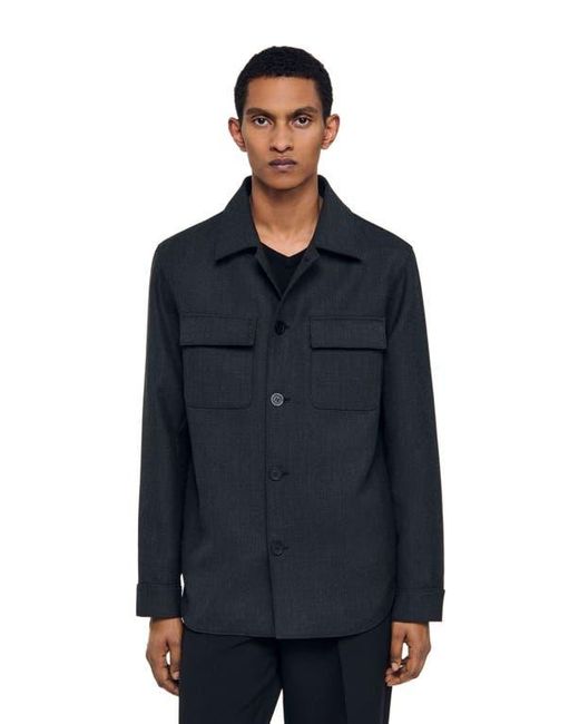 Sandro Blue Wool Overshirt With Pockets for men