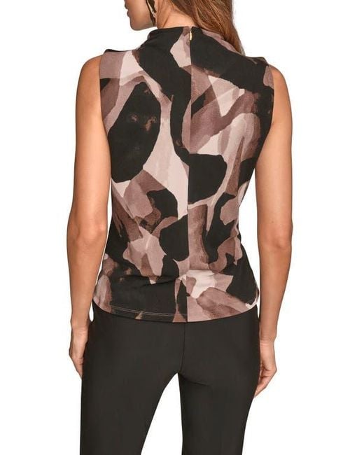 Donna Karan Black Print Mock Neck Sleeveless Top