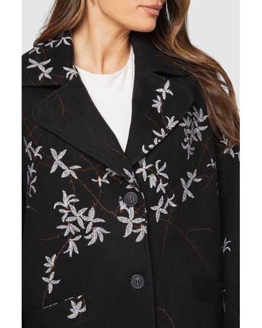 Wallis Black Floral Three Button Collared Coat