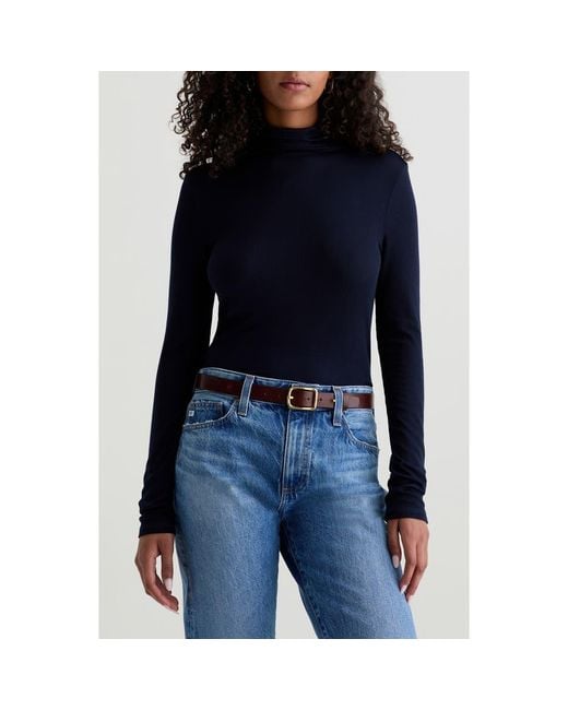 AG Jeans Women's Blue Chels Ribbed Turtleneck Sweater