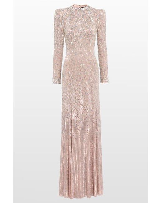 Jenny Packham Pink Rory Embellished Mock-Neck Maxi Dress