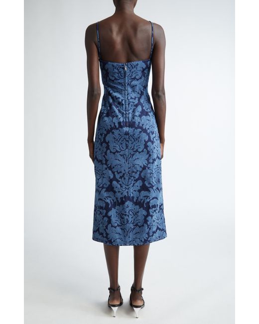 Alexander McQueen Blue Damask Print Denim Midi Dress