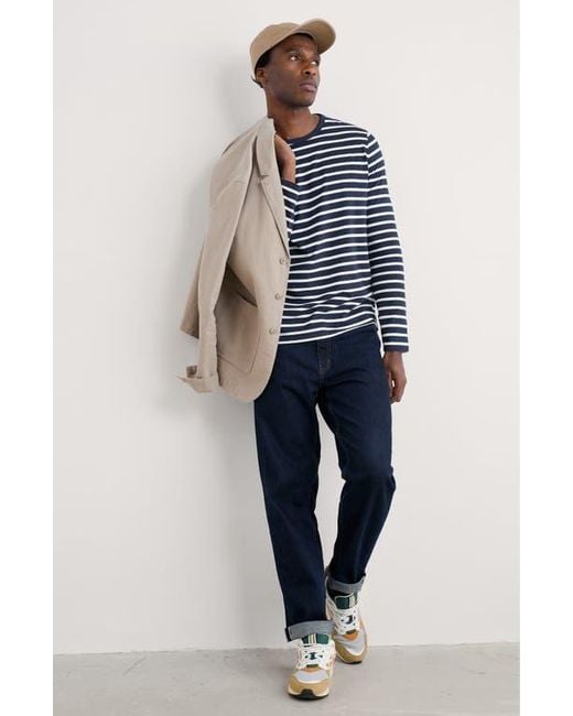 Seasalt Cornwall Blue Sailor Stripe Long Sleeve T-Shirt for men